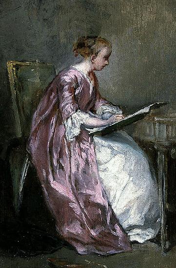 Charles Joshua Chaplin A Young Girl Drawing